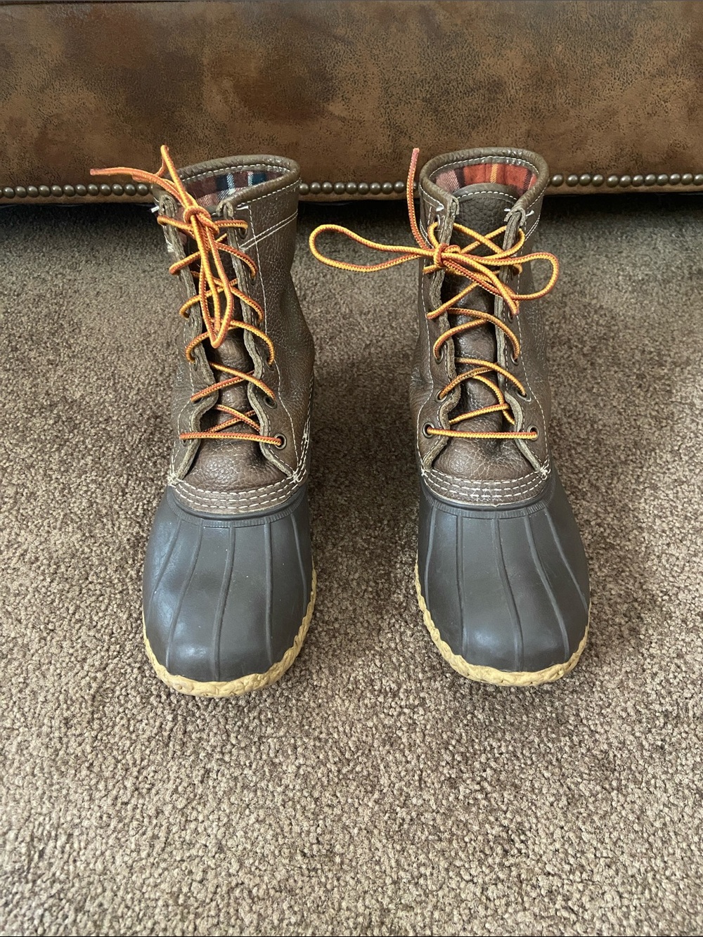 L.L. Bean Women’s Brown Duck Boots with Orange Laces